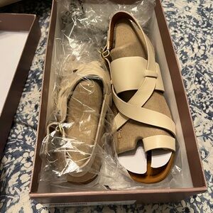 Franco Sarto Cream and Tan Sandals